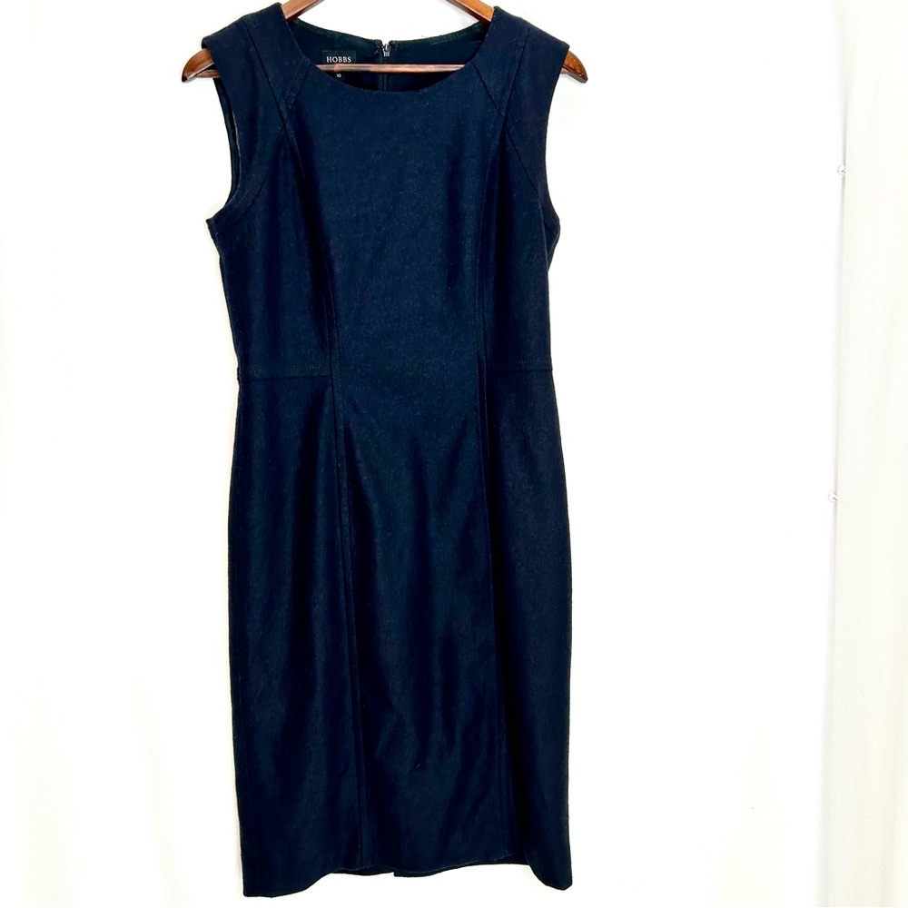 Hobbs of London wool sheath dress 10 sleeveless navy blue